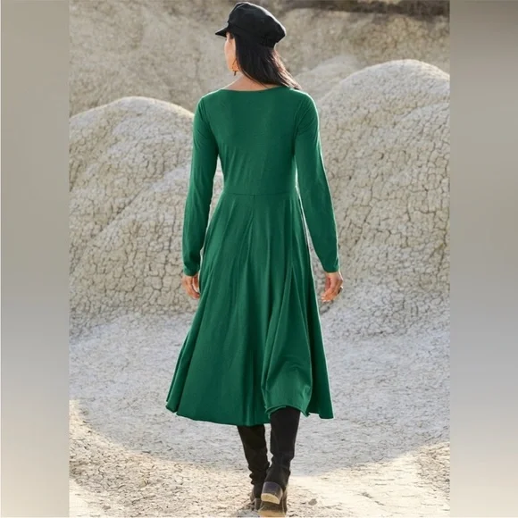 PERUVIAN CONNECTION Women’s MEDIUM Riley Dress Midi Long Sleeve Dress Green - Picture 2 of 6